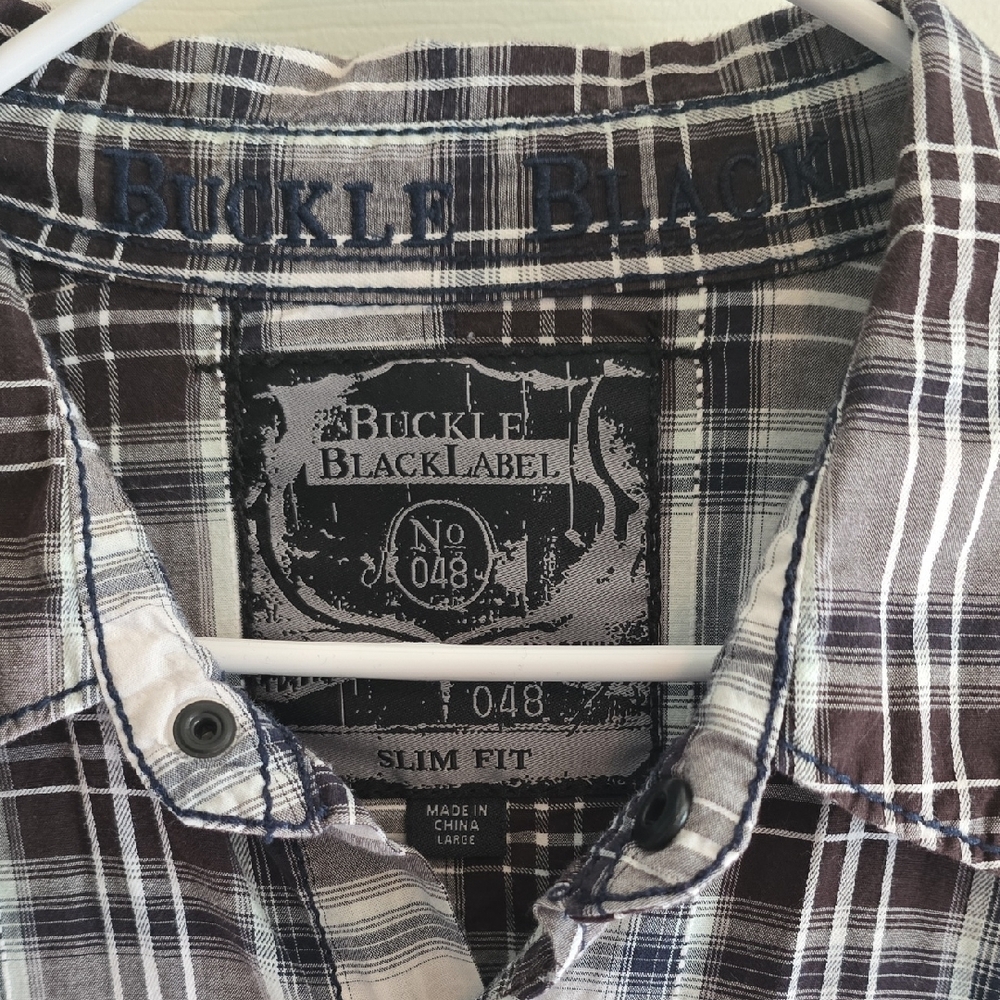 Buckle Black Label Brown, Black, And White Monochrome Plaid Shirt Size L Fall